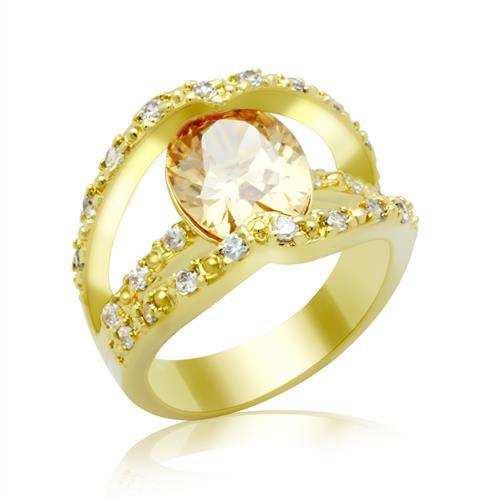 LO2098 - Gold Brass Ring with AAA Grade CZ in Champagne - Alamode - Flyclothing LLC