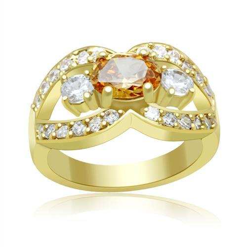 LO2099 - Gold Brass Ring with AAA Grade CZ in Champagne - Alamode - Flyclothing LLC