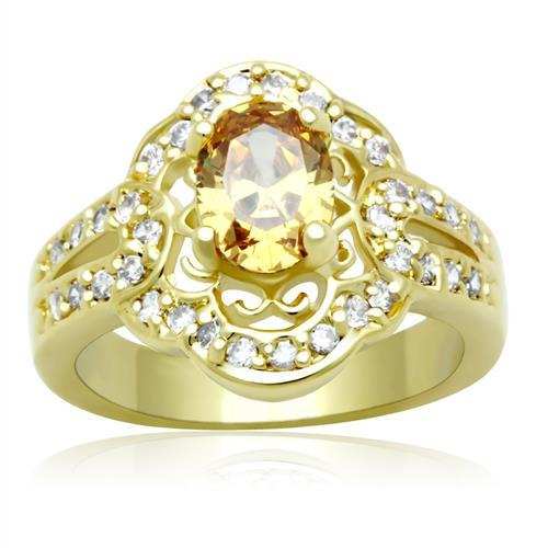 LO2100 - Gold Brass Ring with AAA Grade CZ in Champagne - Alamode - Flyclothing LLC