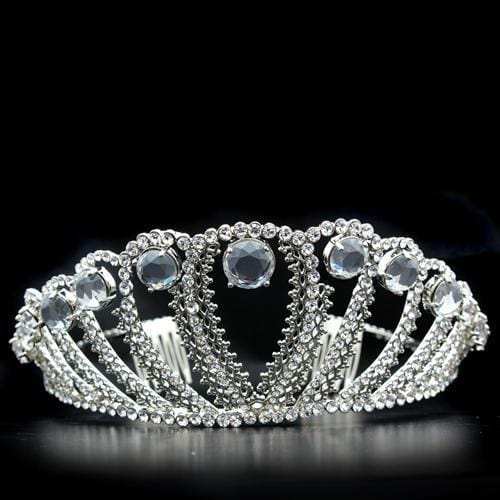 LO2108 - Imitation Rhodium Brass Tiaras & Hair Clip with Top Grade Crystal in Clear - Alamode - Flyclothing LLC