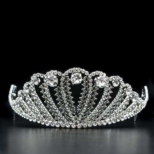 LO2114 - Imitation Rhodium Brass Tiaras & Hair Clip with Top Grade Crystal in Clear - Alamode - Flyclothing LLC