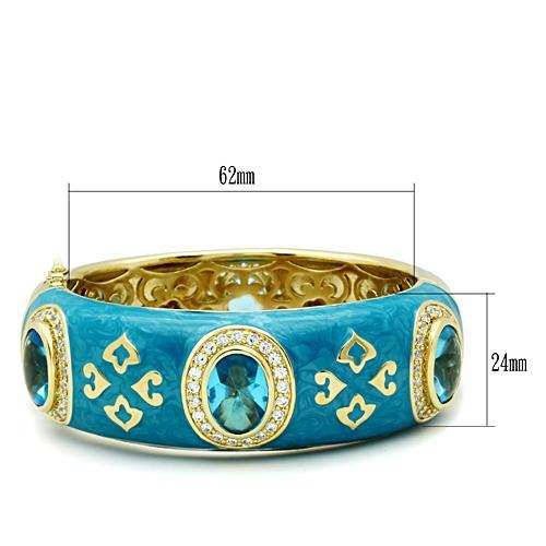LO2250 - Gold Brass Bangle with Synthetic Synthetic Glass in Sea Blue - Alamode - Flyclothing LLC
