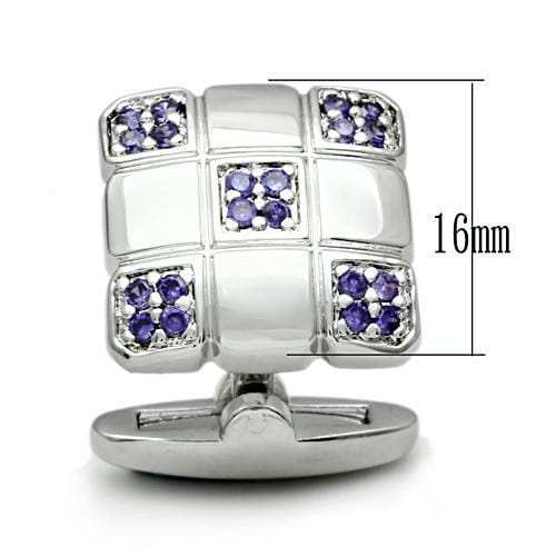 LO2296 - Rhodium Brass Cufflink with AAA Grade CZ in Amethyst - Alamode - Flyclothing LLC
