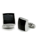 LO2297 - Rhodium Brass Cufflink with Synthetic Synthetic Glass in Jet - Alamode - Flyclothing LLC