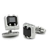 LO2305 - Rhodium Brass Cufflink with AAA Grade CZ in Jet - Alamode - Flyclothing LLC