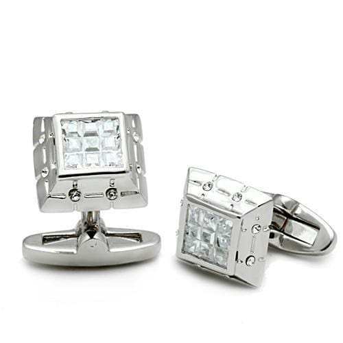 LO2306 - Rhodium Brass Cufflink with AAA Grade CZ in Clear - Alamode - Flyclothing LLC