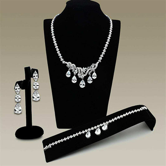 LO2334 - Rhodium Brass Jewelry Sets with AAA Grade CZ in Clear - Alamode - Flyclothing LLC