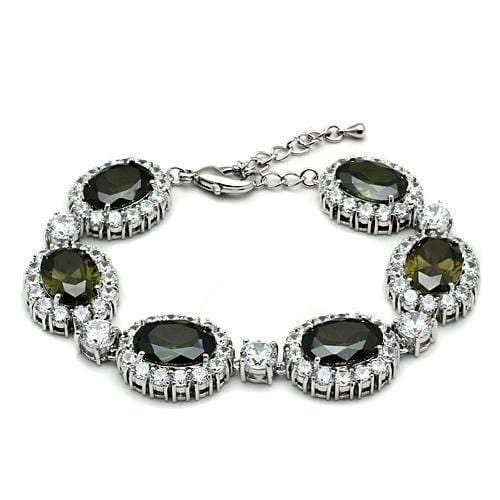 LO2358 - Rhodium Brass Bracelet with AAA Grade CZ in Olivine color - Alamode - Flyclothing LLC