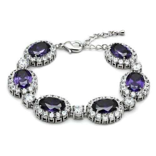LO2359 - Rhodium Brass Bracelet with AAA Grade CZ in Amethyst - Alamode - Flyclothing LLC
