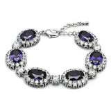 LO2359 - Rhodium Brass Bracelet with AAA Grade CZ in Amethyst - Alamode - Flyclothing LLC