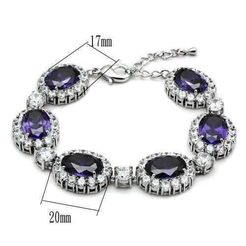 LO2359 - Rhodium Brass Bracelet with AAA Grade CZ in Amethyst - Alamode - Flyclothing LLC