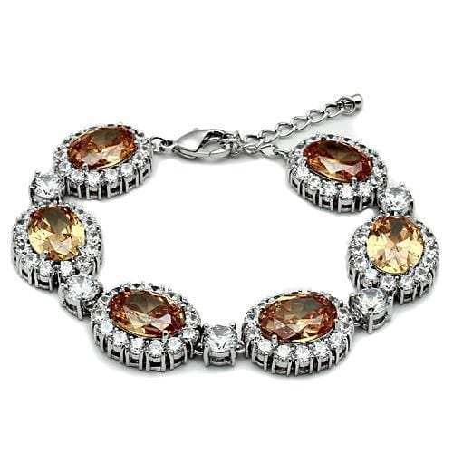 LO2360 - Rhodium Brass Bracelet with AAA Grade CZ in Champagne - Alamode - Flyclothing LLC