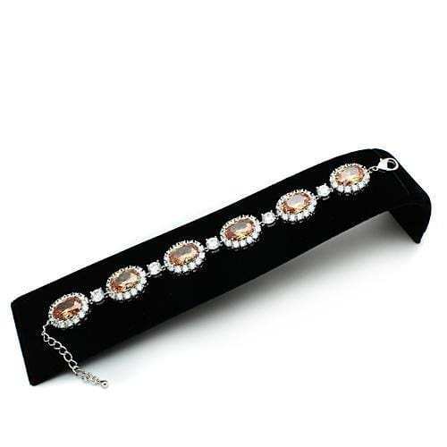 LO2360 - Rhodium Brass Bracelet with AAA Grade CZ in Champagne - Alamode - Flyclothing LLC