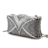 LO2362 - Imitation Rhodium White Metal Clutch with Top Grade Crystal in White - Alamode - Flyclothing LLC