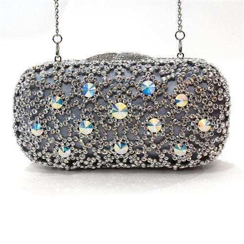 LO2364 - Imitation Rhodium White Metal Clutch with Top Grade Crystal in White - Alamode - Flyclothing LLC