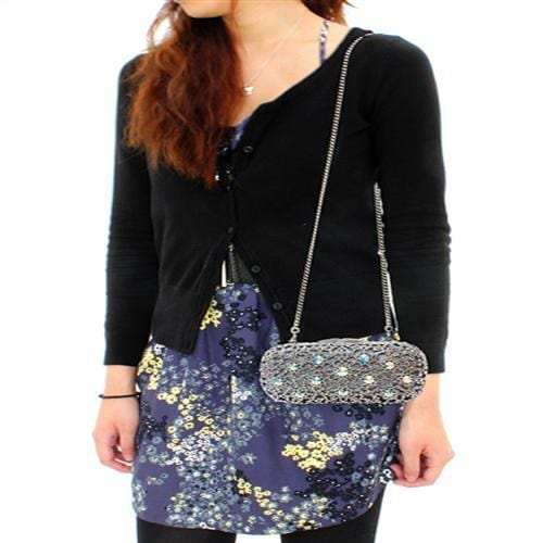 LO2364 - Imitation Rhodium White Metal Clutch with Top Grade Crystal in White - Alamode - Flyclothing LLC