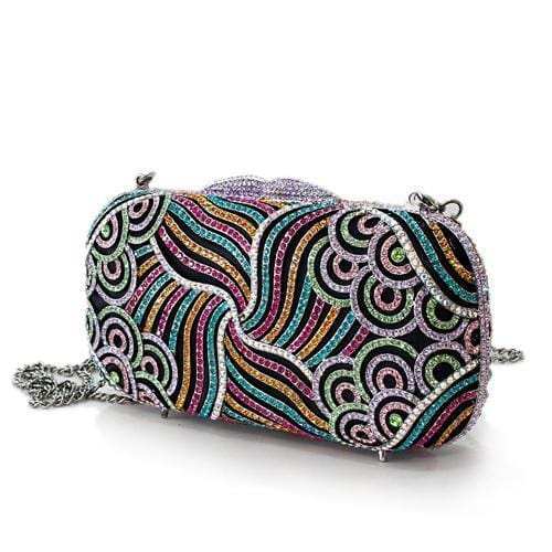 LO2365 - Imitation Rhodium White Metal Clutch with Top Grade Crystal in Multi Color - Alamode - Flyclothing LLC