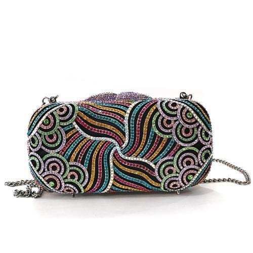 LO2365 - Imitation Rhodium White Metal Clutch with Top Grade Crystal in Multi Color - Alamode - Flyclothing LLC