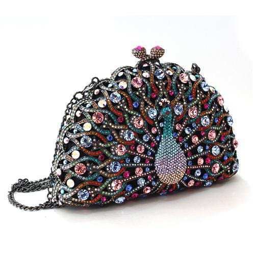 LO2370 - Ruthenium White Metal Clutch with Top Grade Crystal in Multi Color - Alamode - Flyclothing LLC