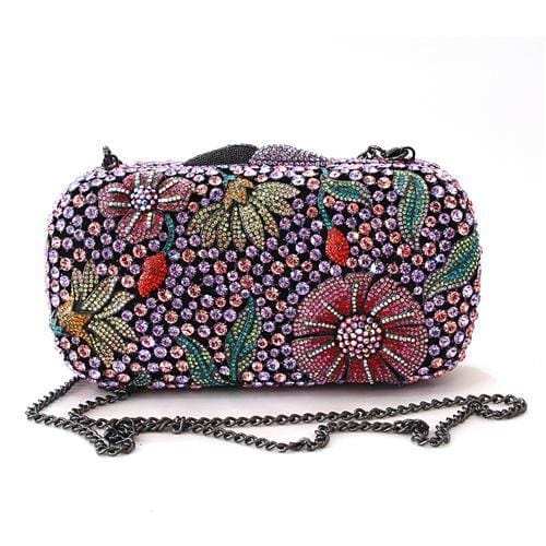 LO2374 - Ruthenium White Metal Clutch with Top Grade Crystal in Multi Color - Alamode - Flyclothing LLC