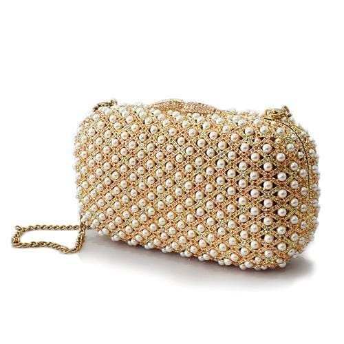 LO2377 - Gold White Metal Clutch with Top Grade Crystal in Multi Color - Alamode - Flyclothing LLC