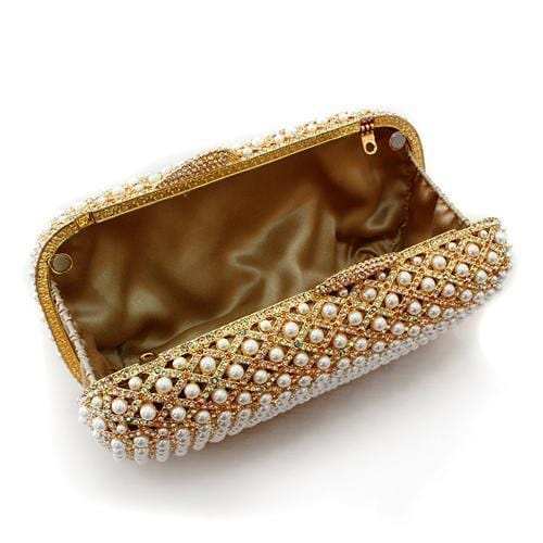 LO2377 - Gold White Metal Clutch with Top Grade Crystal in Multi Color - Alamode - Flyclothing LLC