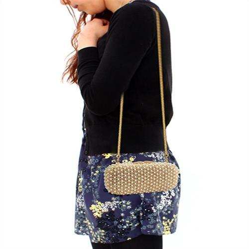 LO2377 - Gold White Metal Clutch with Top Grade Crystal in Multi Color - Alamode - Flyclothing LLC