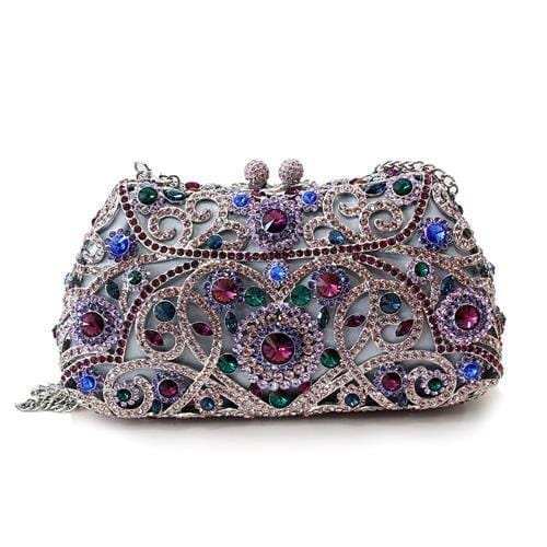 LO2379 - Imitation Rhodium White Metal Clutch with Top Grade Crystal in Multi Color - Alamode - Flyclothing LLC
