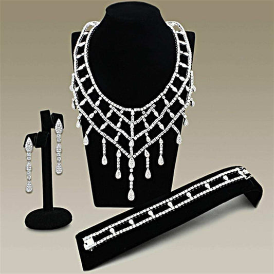LO2428 - Rhodium Brass Jewelry Sets with AAA Grade CZ in Clear - Alamode - Flyclothing LLC