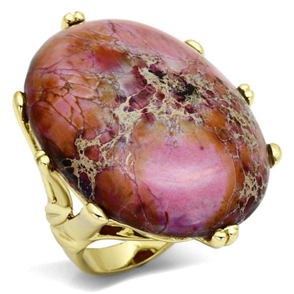 LO2432 - Gold Brass Ring with Synthetic Jade in Light Amethyst - Alamode - Flyclothing LLC