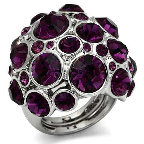 LO2462 - Rhodium Brass Ring with Top Grade Crystal in Amethyst - Alamode - Flyclothing LLC