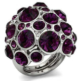 LO2462 - Rhodium Brass Ring with Top Grade Crystal in Amethyst - Alamode - Flyclothing LLC