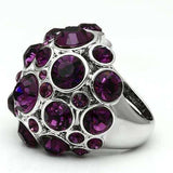 LO2462 - Rhodium Brass Ring with Top Grade Crystal in Amethyst - Alamode - Flyclothing LLC