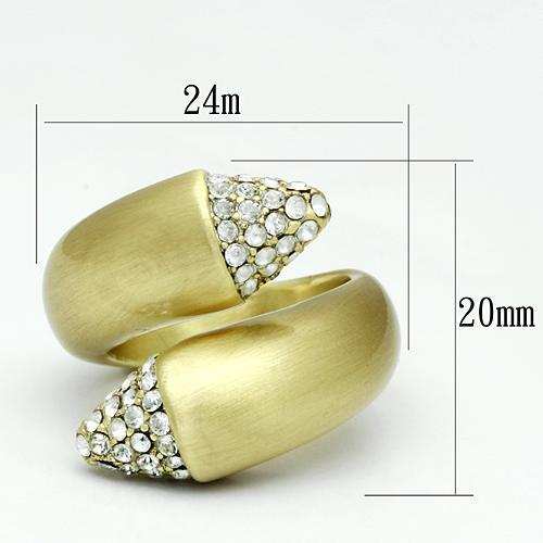 LO2466 - Gold & Brush Brass Ring with Top Grade Crystal in Clear - Alamode - Flyclothing LLC
