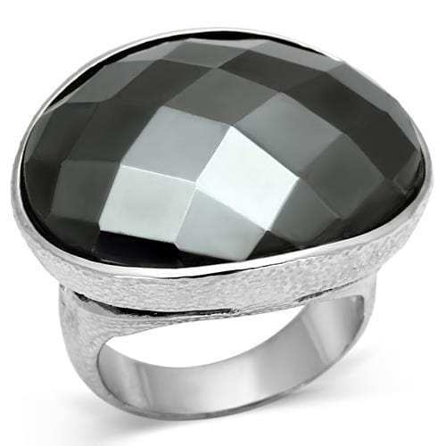 LO2470 - Rhodium Brass Ring with Synthetic Hematite in Hematite - Alamode - Flyclothing LLC