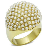 LO2471 - Gold Brass Ring with Synthetic Pearl in White - Alamode - Flyclothing LLC
