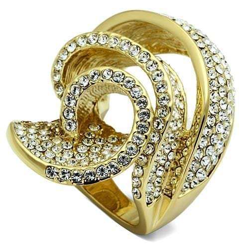 LO2472 - Gold Brass Ring with Top Grade Crystal in Light Smoked - Alamode - Flyclothing LLC