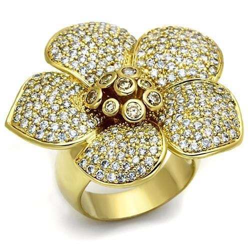 LO2484 - Gold Brass Ring with AAA Grade CZ in Champagne - Alamode - Flyclothing LLC