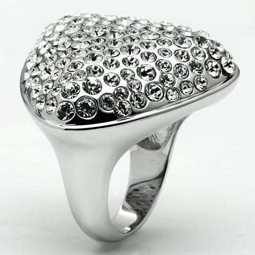 LO2515 - Rhodium Brass Ring with Top Grade Crystal in Clear - Alamode - Flyclothing LLC