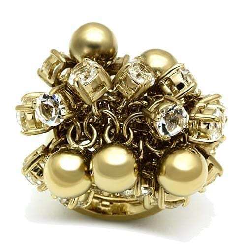 LO2520 - Gold Brass Ring with Top Grade Crystal in Clear - Alamode - Flyclothing LLC