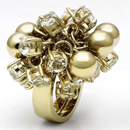 LO2520 - Gold Brass Ring with Top Grade Crystal in Clear - Alamode - Flyclothing LLC