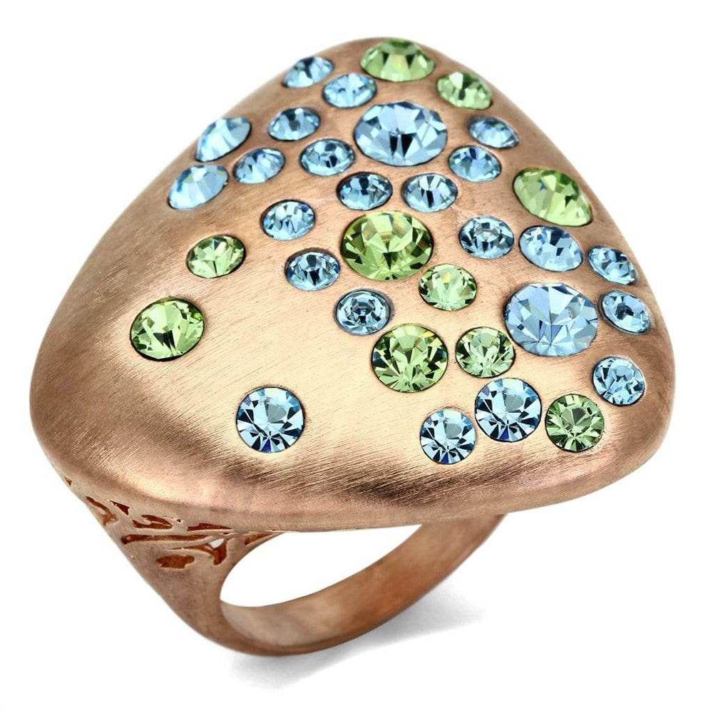 LO2535 - Rose Gold Brass Ring with Top Grade Crystal in Multi Color - Alamode - Flyclothing LLC