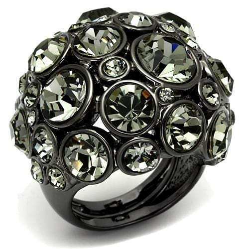 LO2545 - Ruthenium Brass Ring with Top Grade Crystal in Black Diamond - Alamode - Flyclothing LLC