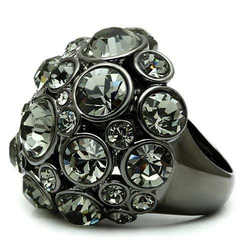 LO2545 - Ruthenium Brass Ring with Top Grade Crystal in Black Diamond - Alamode - Flyclothing LLC