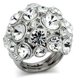 LO2546 - Rhodium Brass Ring with Top Grade Crystal in Clear - Alamode - Flyclothing LLC