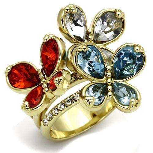 LO2547 - Gold Brass Ring with Assorted in Multi Color - Alamode - Flyclothing LLC