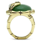 LO2609 - Gold Brass Ring with Semi-Precious Jade in Emerald - Alamode - Flyclothing LLC