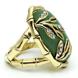 LO2609 - Gold Brass Ring with Semi-Precious Jade in Emerald - Alamode - Flyclothing LLC
