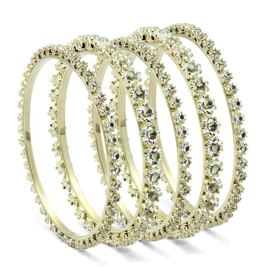 LO2617 - Gold Brass Bangle with Top Grade Crystal in Clear - Alamode - Flyclothing LLC