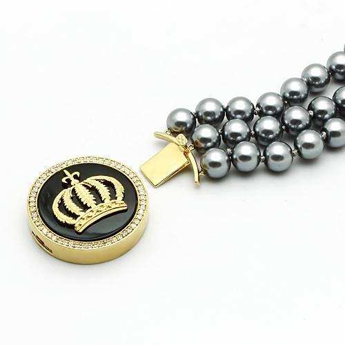 LO2642 - Gold Brass Bracelet with Semi-Precious Onyx in Jet - Alamode - Flyclothing LLC